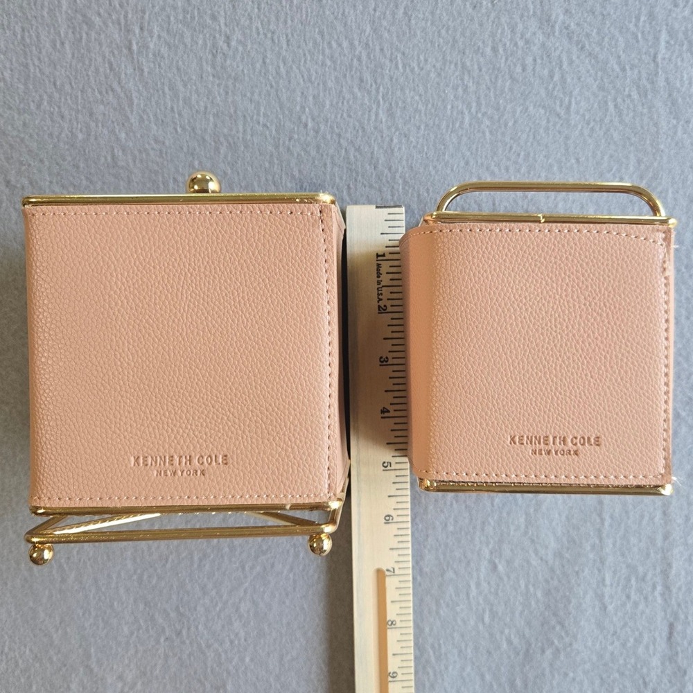 Kenneth Cole Desk Organizer Set Unisex OS Pink Gold Pebbled Leather Rotating Cup - Picture 3 of 8